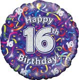 Oaktree 18inch 16th Birthday Streamers Holographic - Foil Balloons