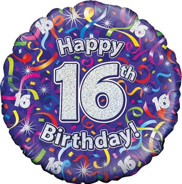 Oaktree 18inch 16th Birthday Streamers Holographic - Foil Balloons
