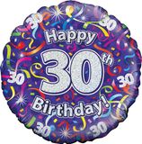 Oaktree 18inch 30th Birthday Streamers Holographic - Foil Balloons
