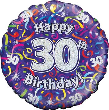 Oaktree 18inch 30th Birthday Streamers Holographic - Foil Balloons