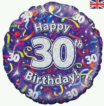 Oaktree 18inch 30th Birthday Streamers Holographic - Foil Balloons