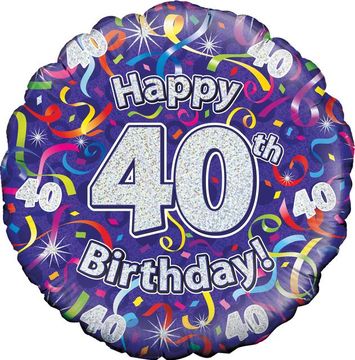 Oaktree 18inch 40th Birthday Streamers Holographic - Foil Balloons