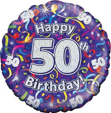Oaktree 18inch 50th Birthday Streamers Holographic - Foil Balloons