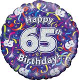 Oaktree 18inch 65th Birthday Streamers Holographic - Foil Balloons