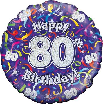 Oaktree 18inch 80th Birthday Streamers Holographic - Foil Balloons