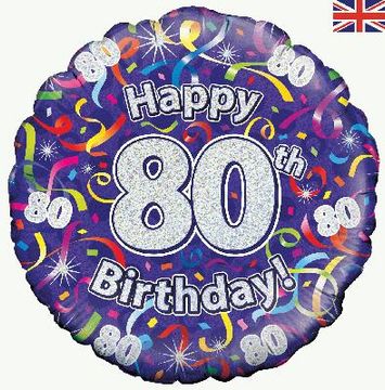 Oaktree 18inch 80th Birthday Streamers Holographic - Foil Balloons