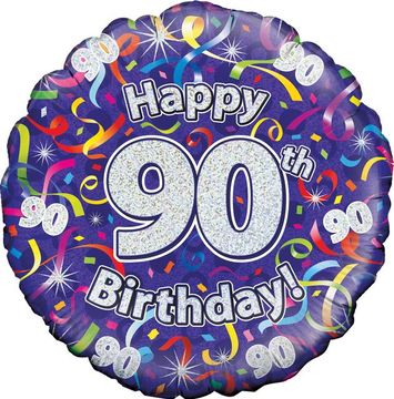 Oaktree 18inch 90th Birthday Streamers Holographic - Foil Balloons