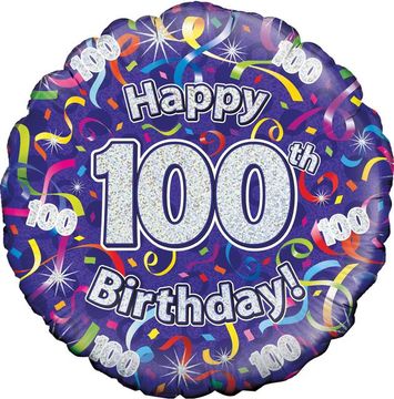 Oaktree 18inch 100th Birthday Streamers Holographic - Foil Balloons
