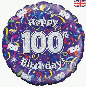 Oaktree 18inch 100th Birthday Streamers Holographic - Foil Balloons