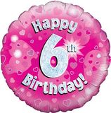 Oaktree 18inch Happy 6th Birthday Pink Holographic - Foil Balloons