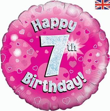 Oaktree 18inch Happy 7th Birthday Pink Holographic - Foil Balloons