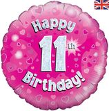 Oaktree 18inch Happy 11th Birthday Pink Holographic - Foil Balloons