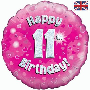 Oaktree 18inch Happy 11th Birthday Pink Holographic - Foil Balloons