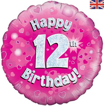 Oaktree 18inch Happy 12th Birthday Pink Holographic - Foil Balloons