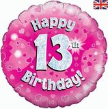 Oaktree 18inch Happy 13th Birthday Pink Holographic - Foil Balloons
