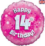 Oaktree 18inch Happy 14th Birthday Pink Holographic - Foil Balloons
