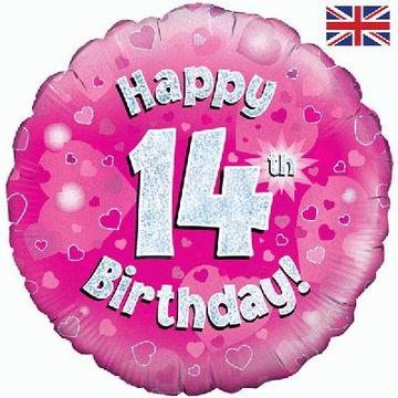 Oaktree 18inch Happy 14th Birthday Pink Holographic - Foil Balloons