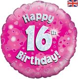 Oaktree 18inch Happy 16th Birthday Pink Holographic - Foil Balloons