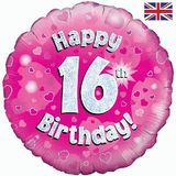 Oaktree 18inch Happy 16th Birthday Pink Holographic - Foil Balloons