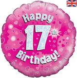 Oaktree 18inch Happy 17th Birthday Pink Holographic - Foil Balloons