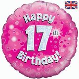 Oaktree 18inch Happy 17th Birthday Pink Holographic - Foil Balloons