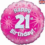 Oaktree 18inch Happy 21st Birthday Pink Holographic - Foil Balloons