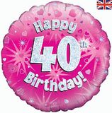 Oaktree 18inch Happy 40th Birthday Pink Holographic - Foil Balloons