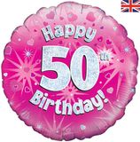 Oaktree 18inch Happy 50th Birthday Pink Holographic - Foil Balloons