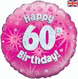 Oaktree 18inch Happy 60th Birthday Pink Holographic - Foil Balloons