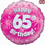 Oaktree 18inch Happy 65th Birthday Pink Holographic - Foil Balloons