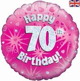 Oaktree 18inch Happy 70th Birthday Pink Holographic - Foil Balloons