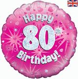 Oaktree 18inch Happy 80th Birthday Pink Holographic - Foil Balloons