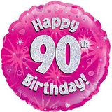 Oaktree 18inch Happy 90th Birthday Pink Holographic - Foil Balloons