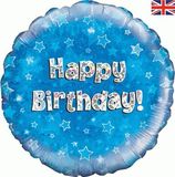 Oaktree 18inch Happy Birthday Blue Holographic - Foil Balloons