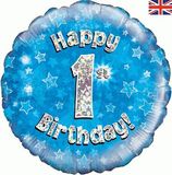 Oaktree 18inch Happy 1st Birthday Blue Holographic - Foil Balloons