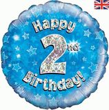 Oaktree 18inch Happy 2nd Birthday Blue Holographic - Foil Balloons