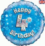 Oaktree 18inch Happy 4th Birthday Blue Holographic - Foil Balloons