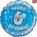 Oaktree 18inch Happy 6th Birthday Blue Holographic - Foil Balloons