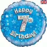 Oaktree 18inch Happy 7th Birthday Blue Holographic - Foil Balloons