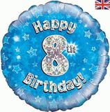 Oaktree 18inch Happy 8th Birthday Blue Holographic - Foil Balloons