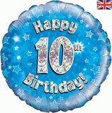 Oaktree 18inch Happy 10th Birthday Blue Holographic - Foil Balloons