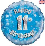 Oaktree 18inch Happy 11th Birthday Blue Holographic - Foil Balloons