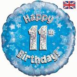 Oaktree 18inch Happy 11th Birthday Blue Holographic - Foil Balloons