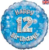 Oaktree 18inch Happy 12th Birthday Blue Holographic - Foil Balloons