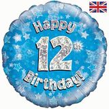 Oaktree 18inch Happy 12th Birthday Blue Holographic - Foil Balloons