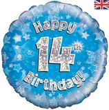 Oaktree 18inch Happy 14th Birthday Blue Holographic - Foil Balloons