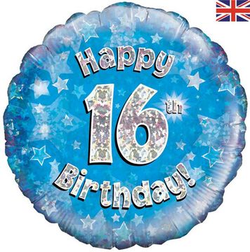 Oaktree 18inch Happy 16th Birthday Blue Holographic - Foil Balloons