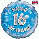 Oaktree 18inch Happy 16th Birthday Blue Holographic - Foil Balloons