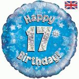 Oaktree 18inch Happy 17th Birthday Blue Holographic - Foil Balloons