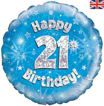 Oaktree 18inch Happy 21st Birthday Blue Holographic - Foil Balloons